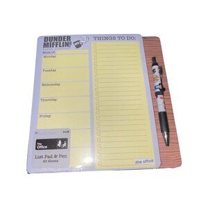 Dunder Mifflin List Pad & Pen Set 80 Sheets The Office NBC Yellow & Wood Design
